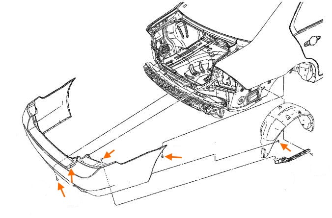Schema di montaggio del paraurti posteriore Mercury Milan