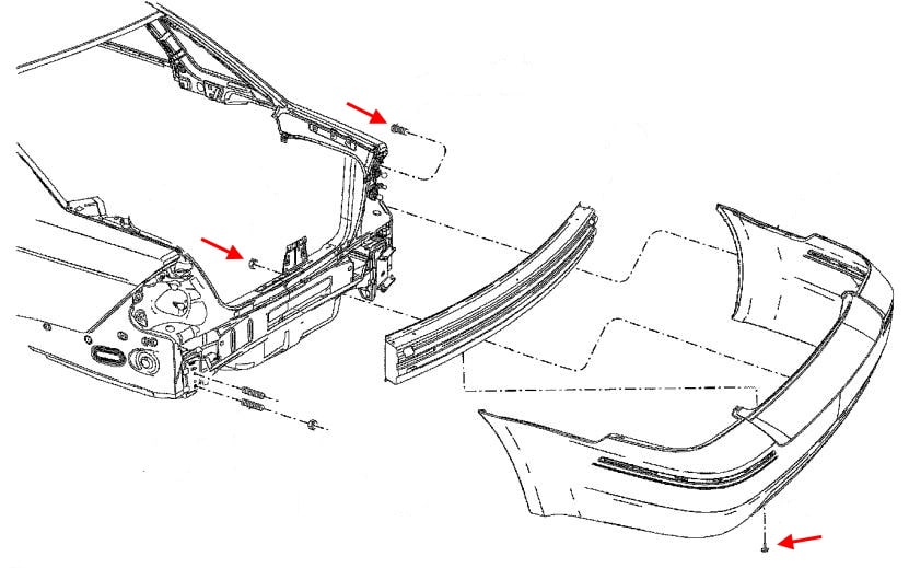Schema di montaggio del paraurti posteriore Mercury Montego