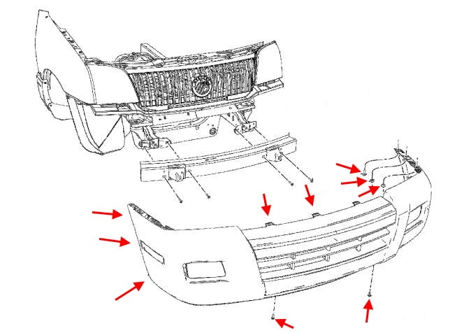 Schema di fissaggio del paraurti anteriore Mercury Mountaineer