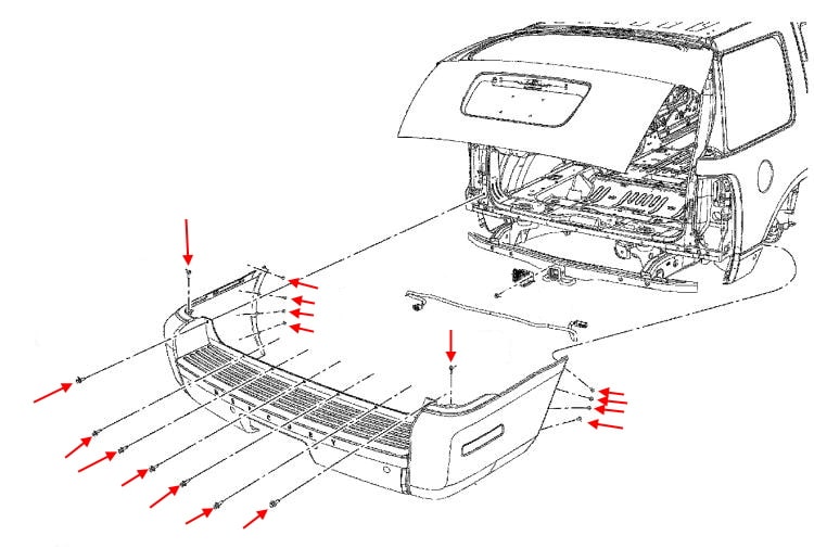 Schema di montaggio del paraurti posteriore Mercury Mountaineer