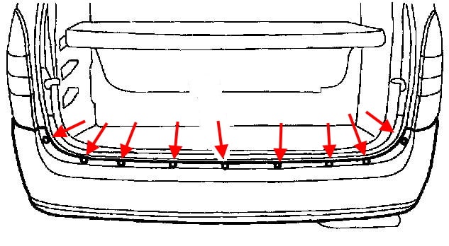 Schema di montaggio del paraurti posteriore Mercury Villager