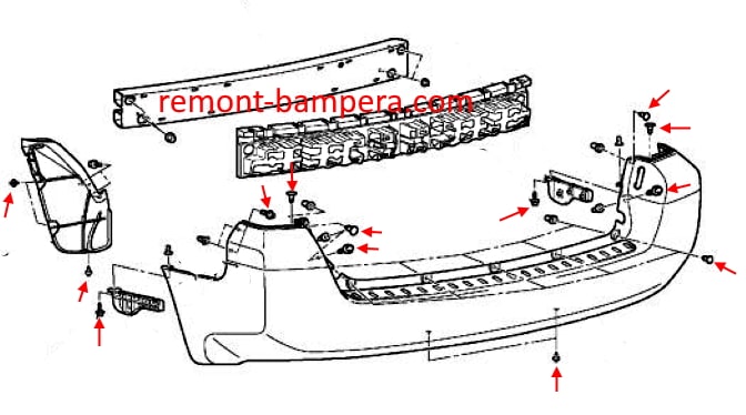 Schema di montaggio del paraurti posteriore Mitsubishi Endeavor