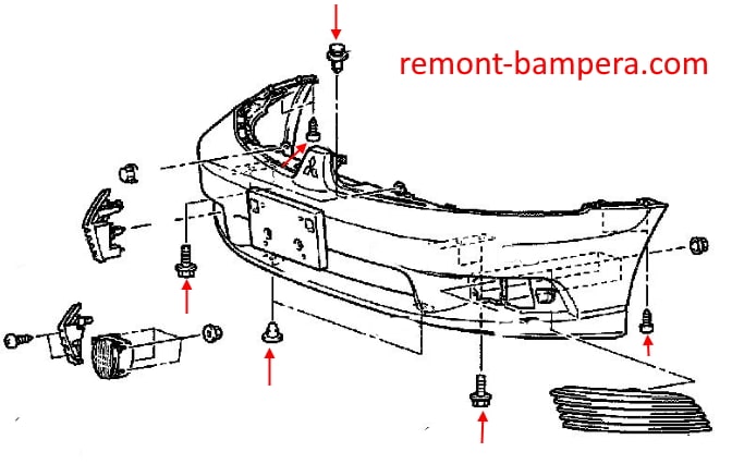 Schéma de montage du pare-chocs arrière Mitsubishi Galant VIII (1996-2006)