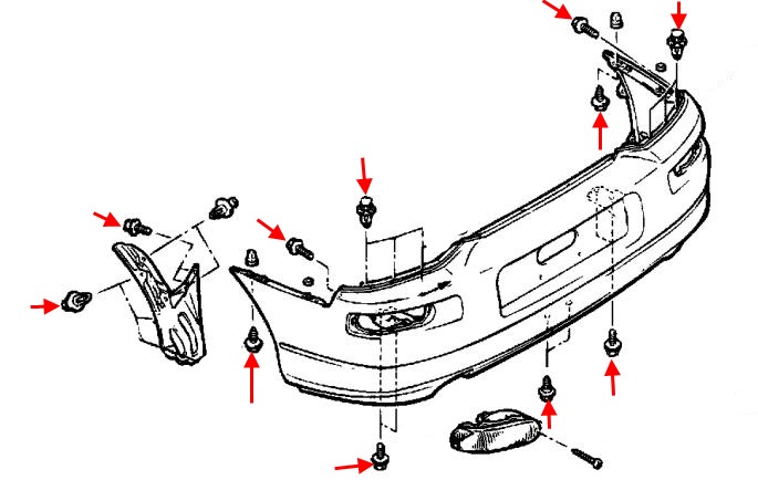 Schéma de montage du pare-chocs arrière Mitsubishi Eclipse III (1999-2005)