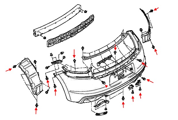 schéma de montage du pare-chocs arrière Mitsubishi Eclipse IV (2005-2011)