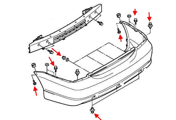 Montageplan für die hintere Stoßstange des Mitsubishi Lancer (1995-2007)