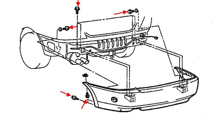 Schéma de montage du pare-chocs arrière Mitsubishi Mirage V (1995–2003)