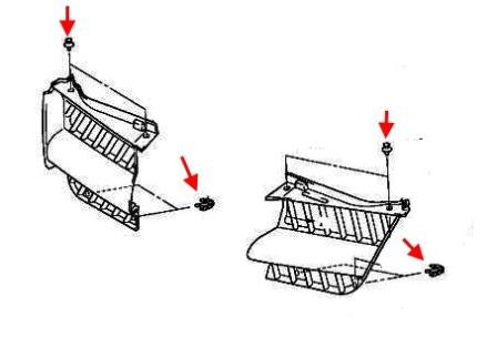 Schema di montaggio della griglia del radiatore Mitsubishi Outlander 1 (Airtrek) (2001-2006)