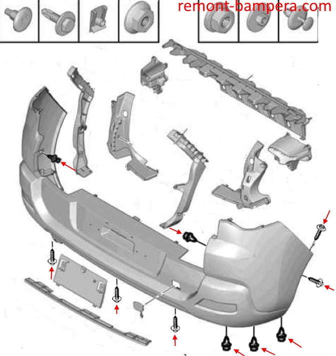 Schema di montaggio paraurti posteriore Peugeot 3008 I (2008-2016)