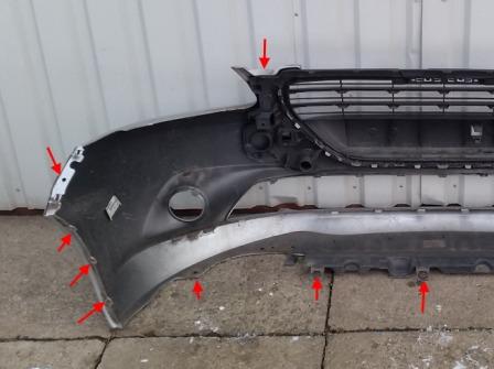 the attachment of the front bumper of the Peugeot 301