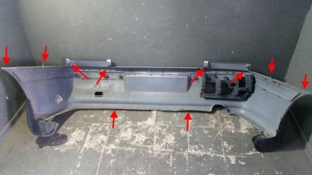 Points de fixation du pare-chocs arrière Peugeot 406