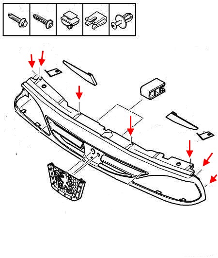 schema di montaggio della griglia del radiatore Peugeot Expert (1995-2006)