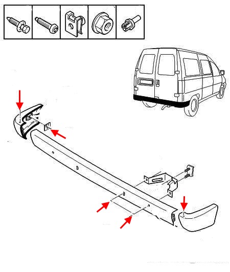 Montageschema für die hintere Stoßstange von Peugeot Expert (1995-2006)