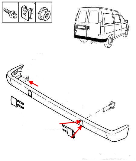 Schéma de fixation pare-chocs arrière Peugeot Expert (1995-2006)