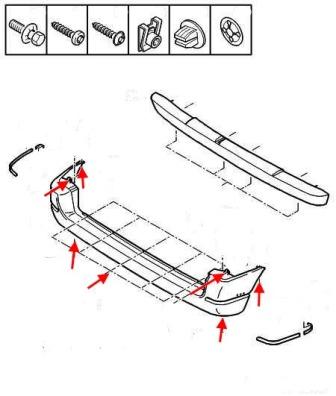 the scheme of fastening of the rear bumper Peugeot Partner (1996-2002)