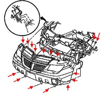 Схема крепления переднего бампера Pontiac Aztek