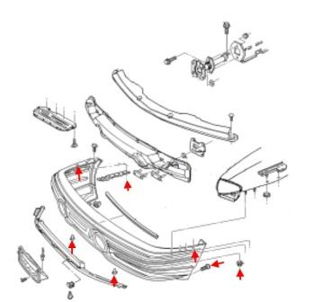 Schema di montaggio del paraurti anteriore Pontiac Bonneville (1992-1999)
