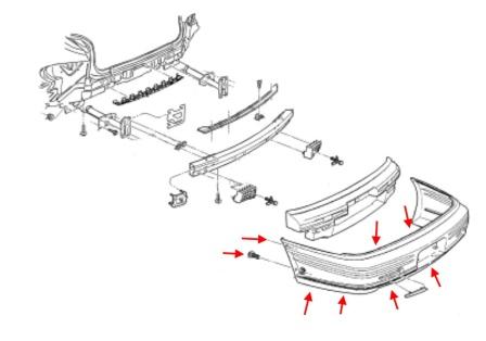 Schema di montaggio del paraurti posteriore Pontiac Bonneville (1992-1999)