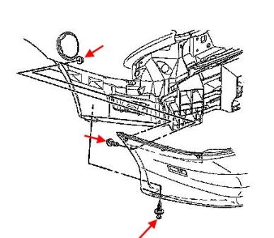 Pontiac Firebird Diagrama de montaje del parachoques trasero (1993-2002)