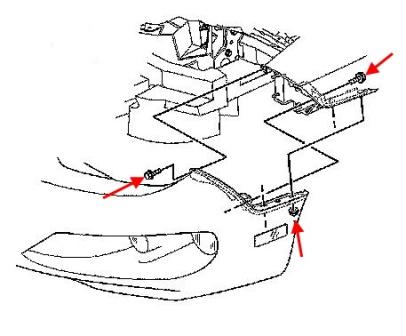 Schéma de fixation du pare-chocs avant de la Pontiac Firebird (1993-2002)