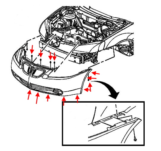 Mounting scheme of the Pontiac G6 front bumper