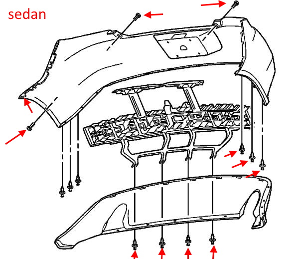 Schema di montaggio del paraurti posteriore Pontiac G6