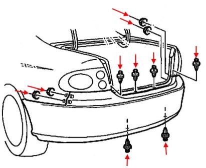 Mounting diagram for the rear bumper of the Pontiac GTO