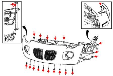 Schema di fissaggio del paraurti anteriore Pontiac Solstice