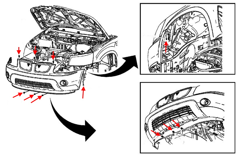Schema di montaggio del paraurti anteriore Pontiac Torrent