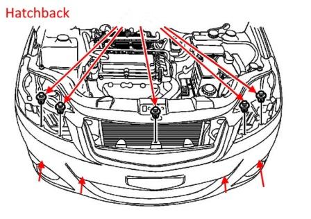 Schéma de fixation du pare-chocs avant Pontiac Wave
