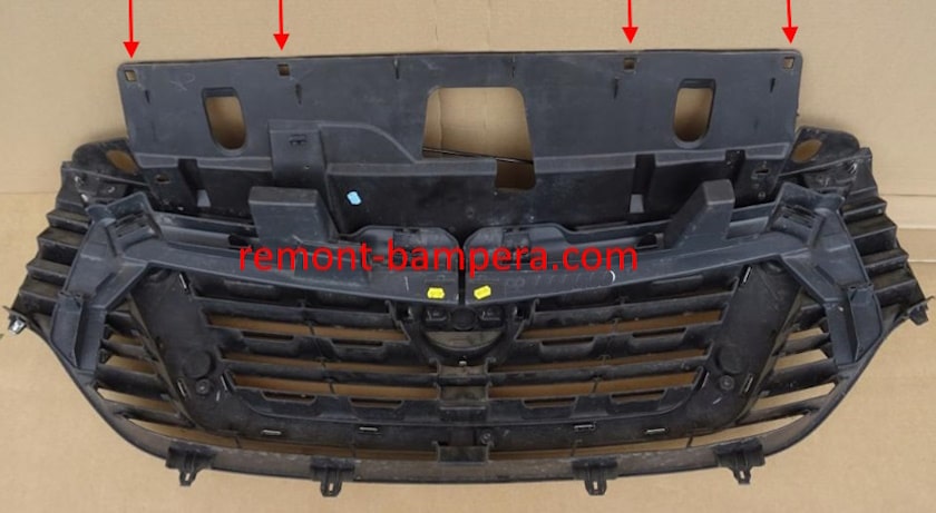 Lugares de montaje de la parrilla del radiador Renault Trafic 3 (2014-2023)