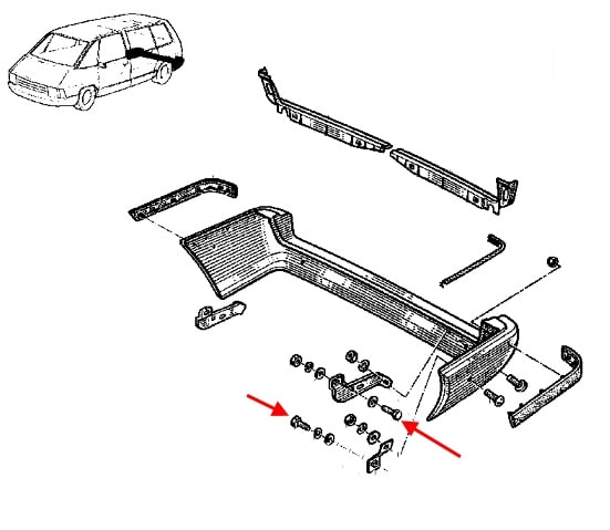 Schéma de fixation pare-chocs arrière Renault Espace 1 (1984-1991)