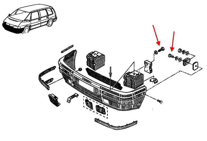 Схема крепления переднего бампера Renault Espace 2 (1991-1996)