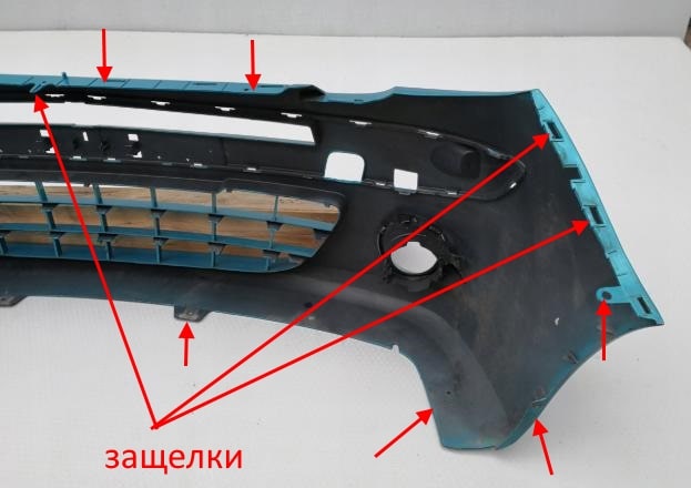 The attachment of the front bumper Renault Kangoo 2 (after 2007)