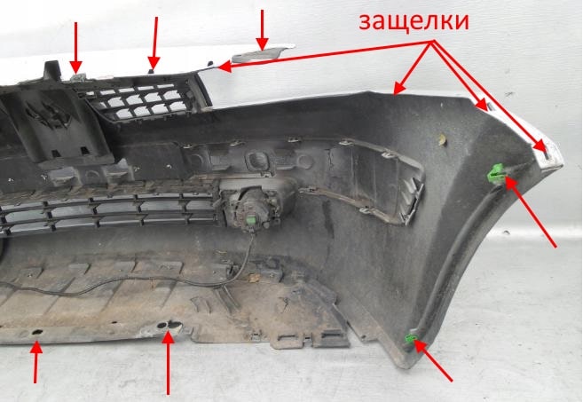 The attachment of the front bumper Renault Megane 2 (2002-2008)