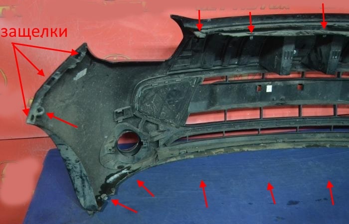 The attachment of the front bumper Renault Wind