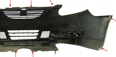 points de fixation du pare-chocs avant Saab 9-5 (2005-2010)