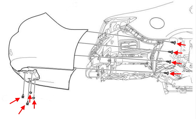 The scheme of fastening of the rear bumper Saab 9-5 II (2010-2012)