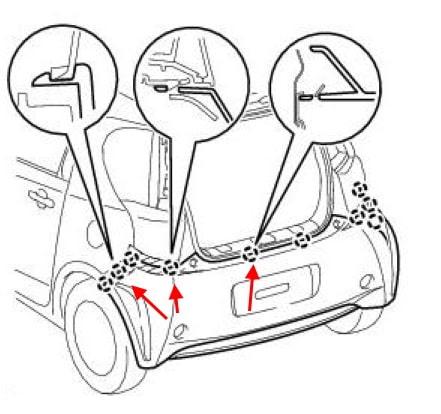 Schema di montaggio del paraurti posteriore Scion iQ