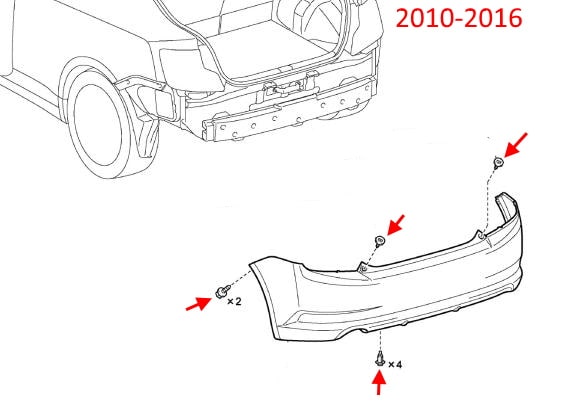 Schema di montaggio del paraurti posteriore Scion tC