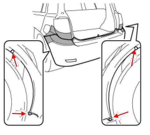 Schéma de montage du pare-chocs arrière Scion xD (Toyota Ist)