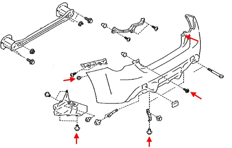 Schéma de montage du pare-chocs arrière Subaru BRZ