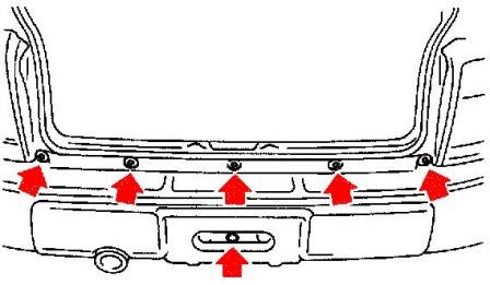 schéma de montage du pare-chocs arrière Subaru Forester SF (1997-2002)
