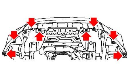 the scheme of fastening of the front bumper Subaru Forester SH (2008-2013)
