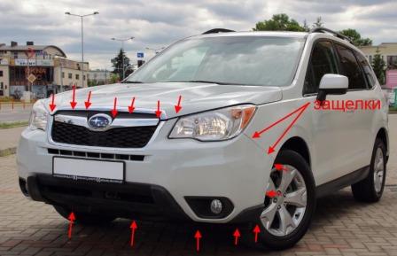 points de fixation du pare-chocs avant Subaru Forester SJ (depuis 2014)