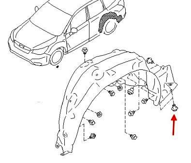 schema di montaggio per rivestimento passaruota posteriore Subaru Forester SJ (dal 2014)
