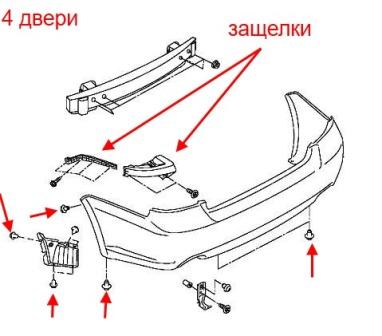 schéma de montage du pare-chocs arrière Subaru Impreza (2007-2011)