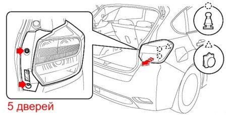 schéma de montage du feu arrière Subaru Impreza (2011-2016)