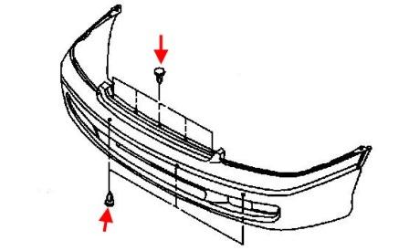 Schéma de fixation du pare-chocs avant Subaru Legacy (1998-2003)