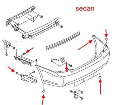 schéma de montage du pare-chocs arrière Subaru Legacy (2003-2009)